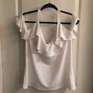 Express White Open Shoulder Ruffles Top